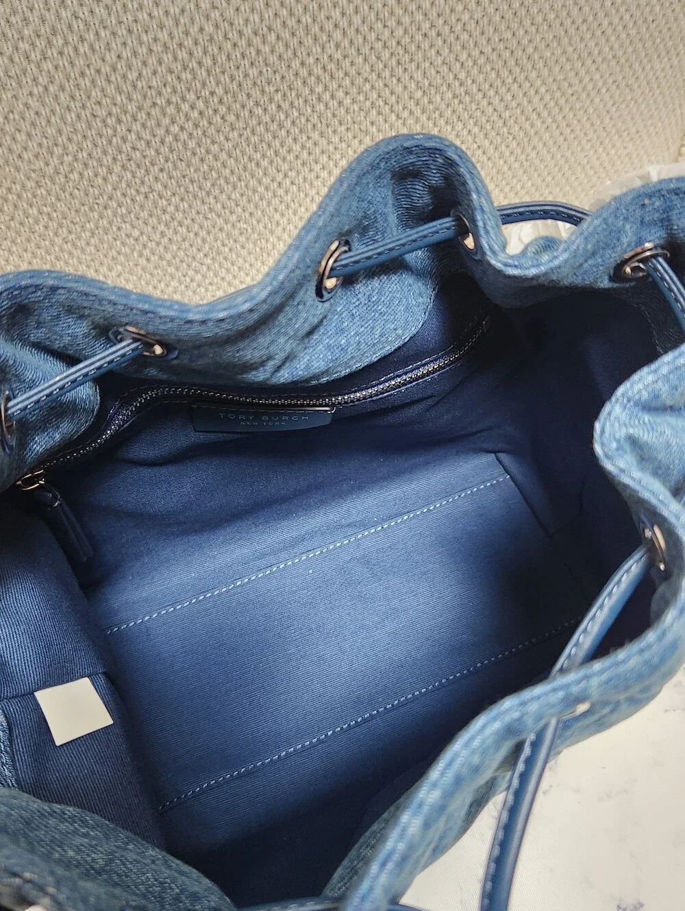 Tory Burch Charlie Quilted Denim Drawstring Shoulder Bag